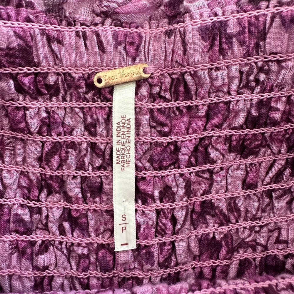 Free People Purple Floral Smocked Mini Dress Balloon Sleeve Size S OB1438613 NWT - Picture 7 of 13